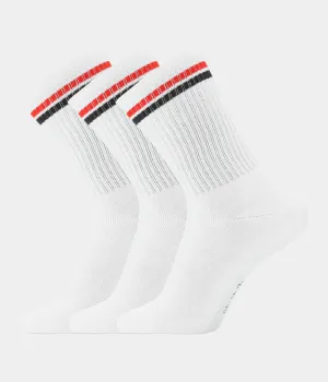 3 pack white bamboo crew socks with red/blue stripes