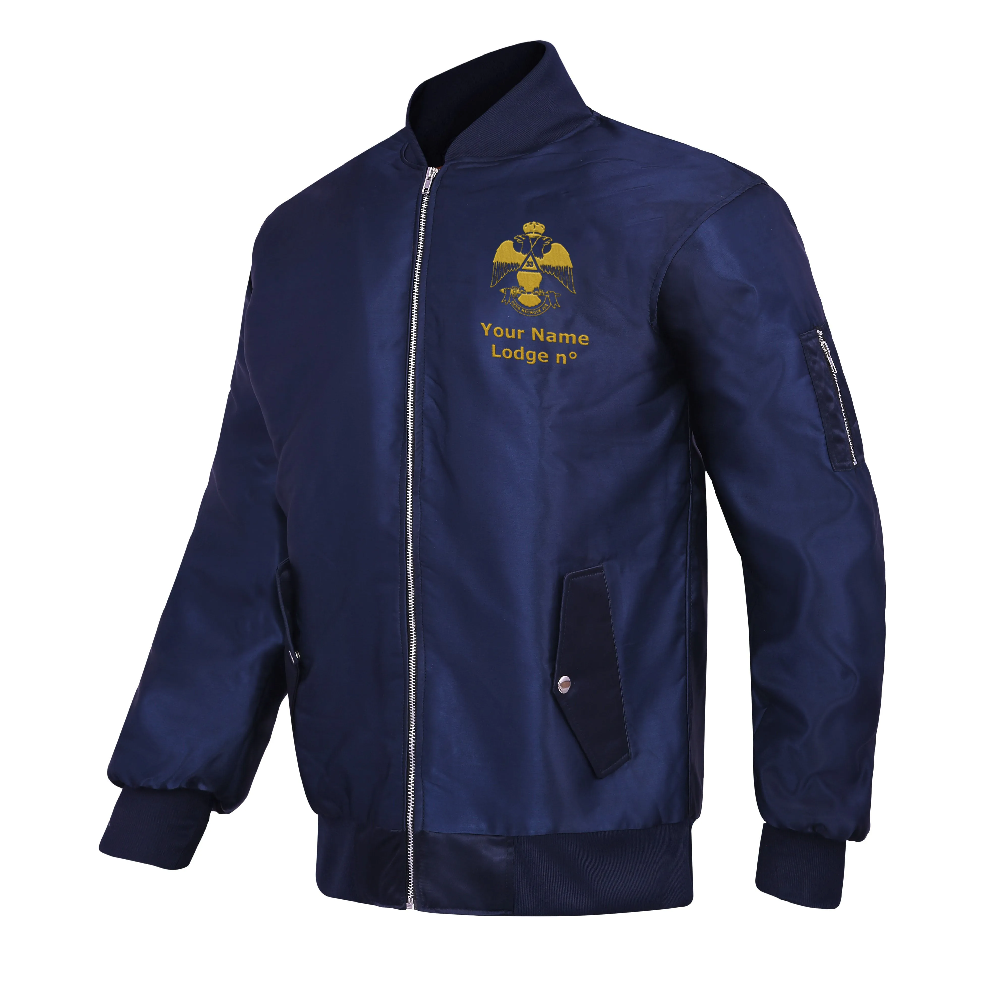 33rd Degree Scottish Rite Jacket - Wings Down Nylon Blue Color With Gold Embroidery