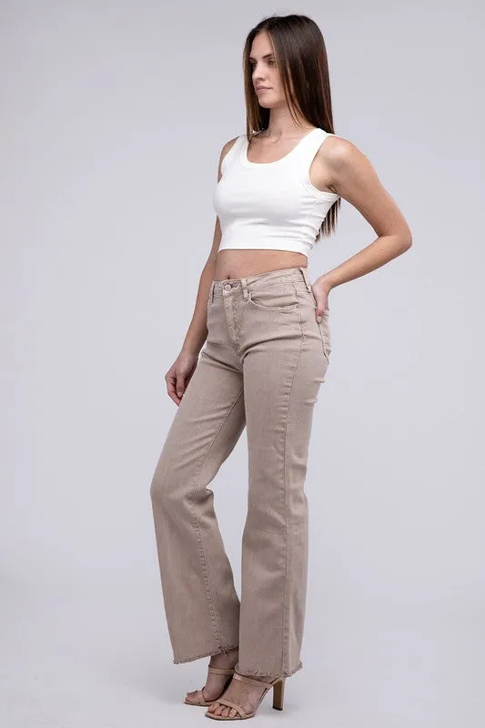 Acid Washed Frayed Cutoff Hem Straight Wide Pants