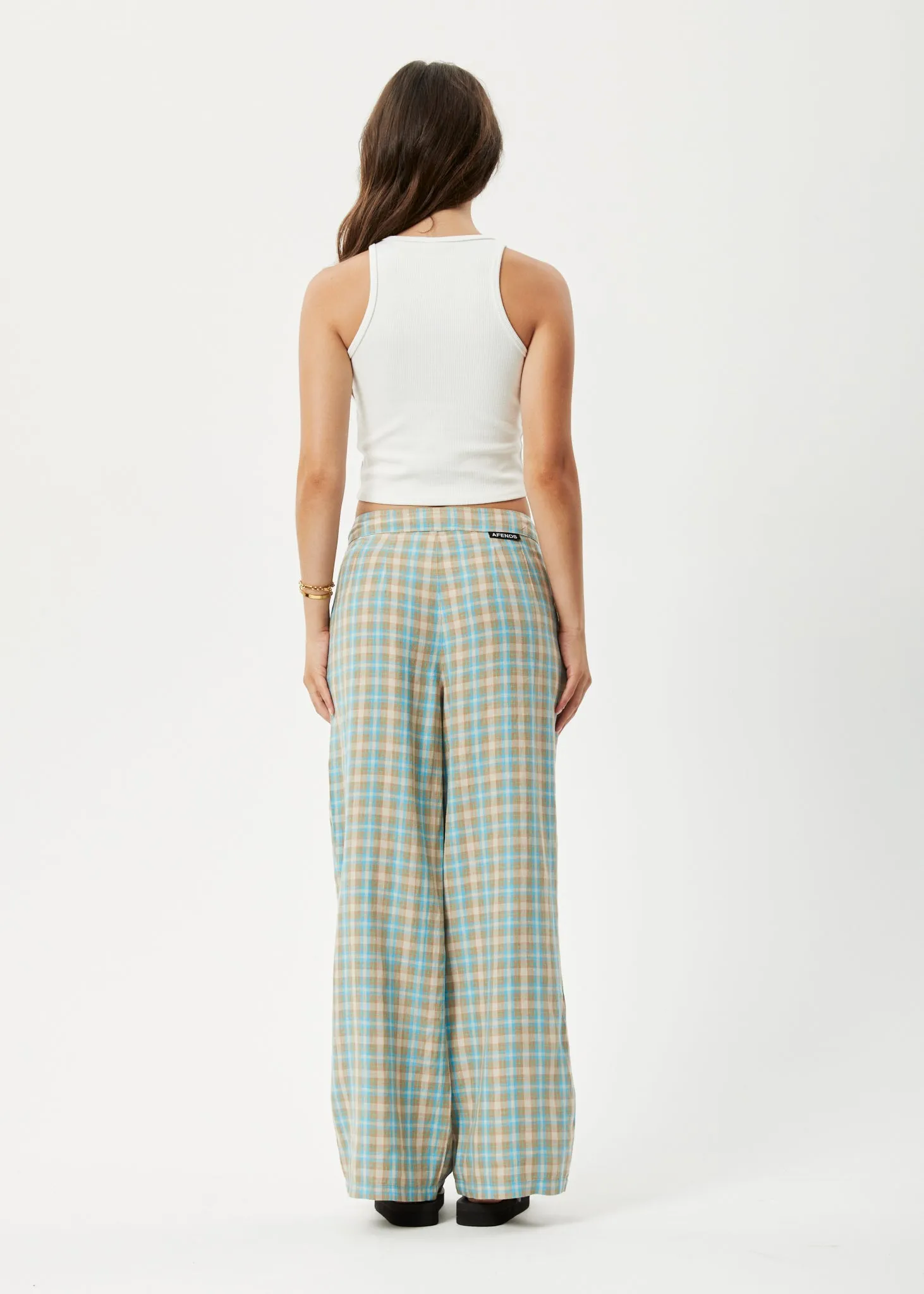 AFENDS Womens Millie Sienna - Wide Leg Pants - Tan Check