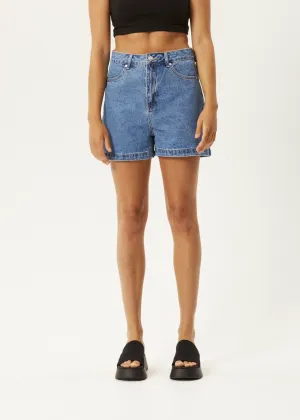 AFENDS Womens Seventy Threes - Denim Shorts - Worn Blue