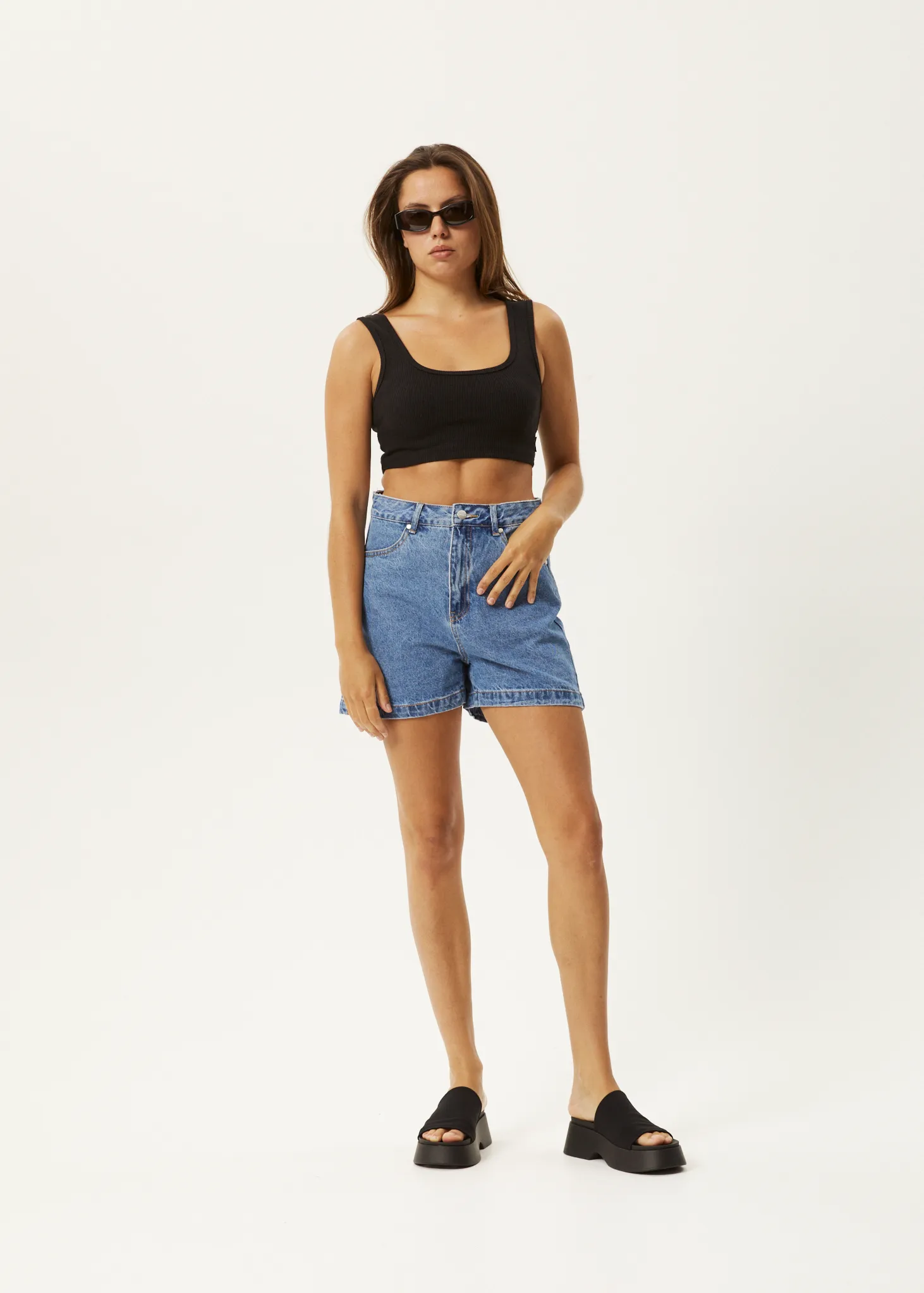 AFENDS Womens Seventy Threes - Denim Shorts - Worn Blue