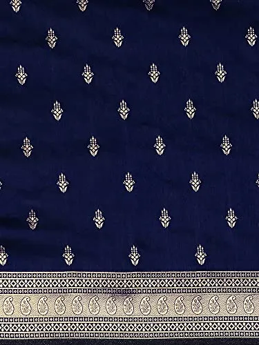 AKHILAM Women's Banarasi Silk Blend Woven Design Golden zari Work Saree With Unstitched Blouse Piece (Navy Blue_2PAKHI4103E)