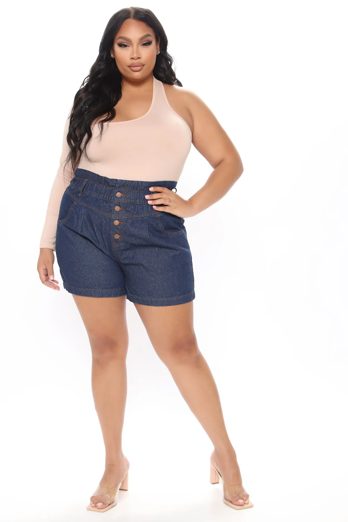 Alaina Paperbag Waist Denim Shorts - Dark Denim