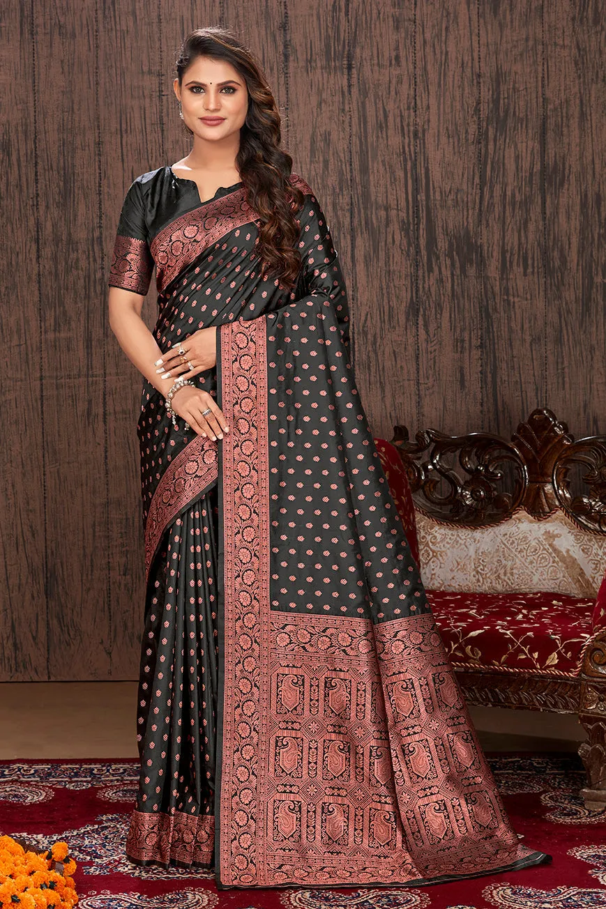 Black Color Banarasi Silk Zari Work Saree