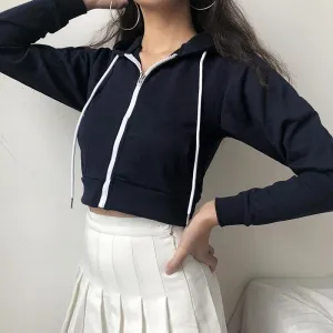 Black White Gray Dark Blue Crop Hoodie