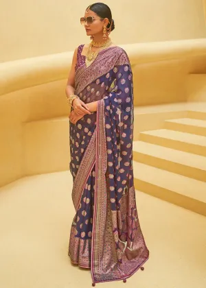 Blue & Purple Zari Woven Brasso Organza Silk Saree