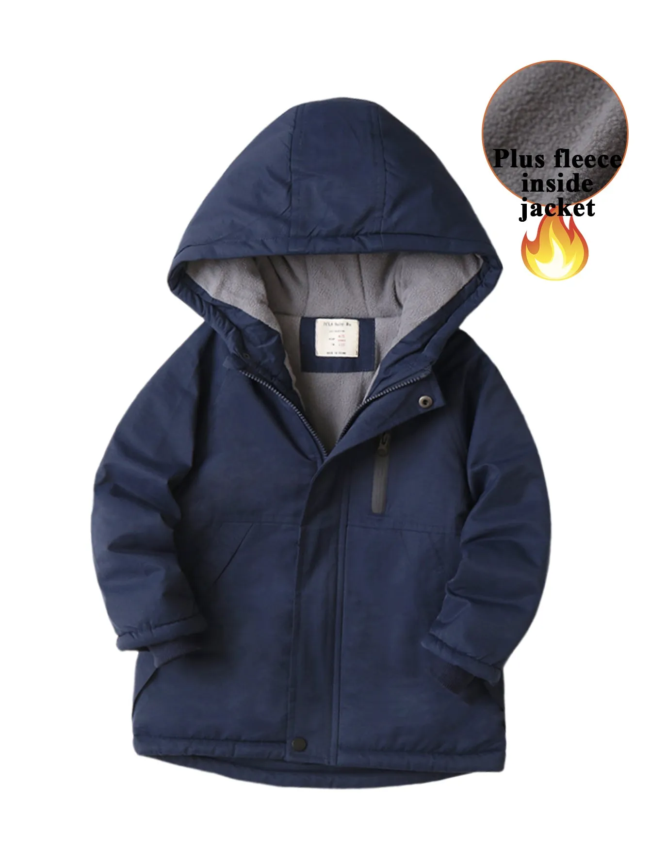 Boys' Thickened Solid Color Thermal Insulation Hooded Cotton Jacket