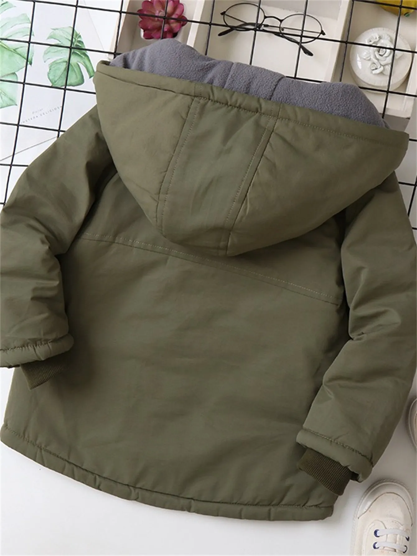 Boys' Thickened Solid Color Thermal Insulation Hooded Cotton Jacket