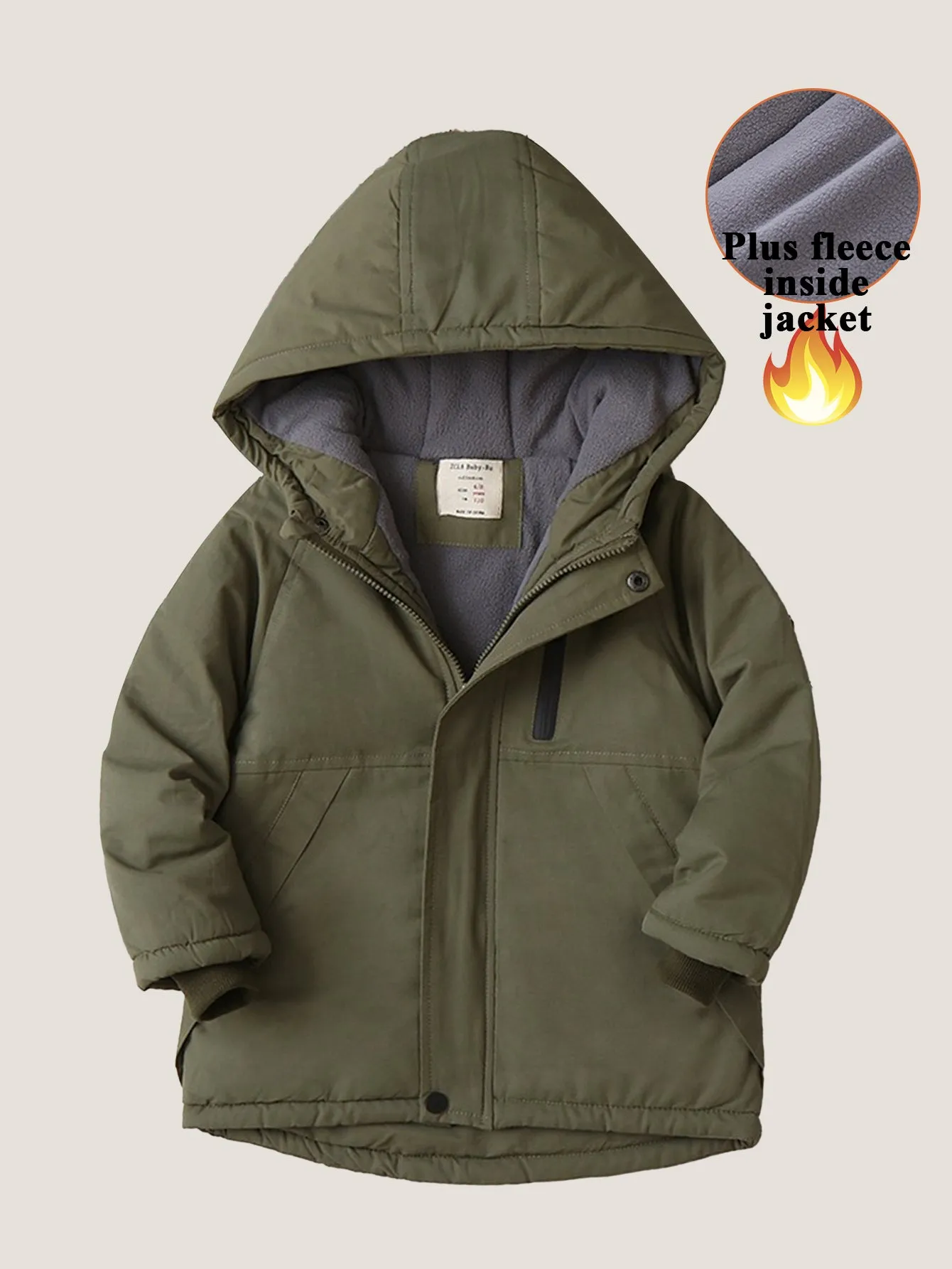 Boys' Thickened Solid Color Thermal Insulation Hooded Cotton Jacket