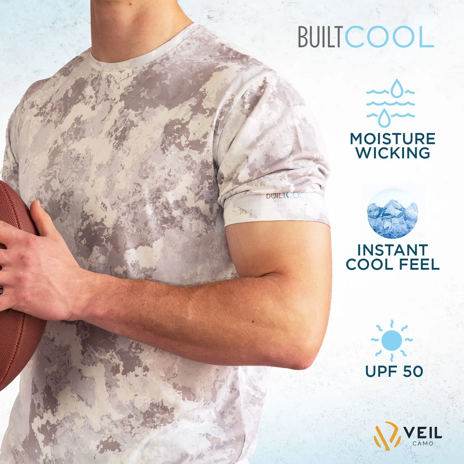 Builtcool Men's Crew Neck | Instant Cooling Moisture Wicking Performance UPF 50  | Short Sleeve Workout Shirt