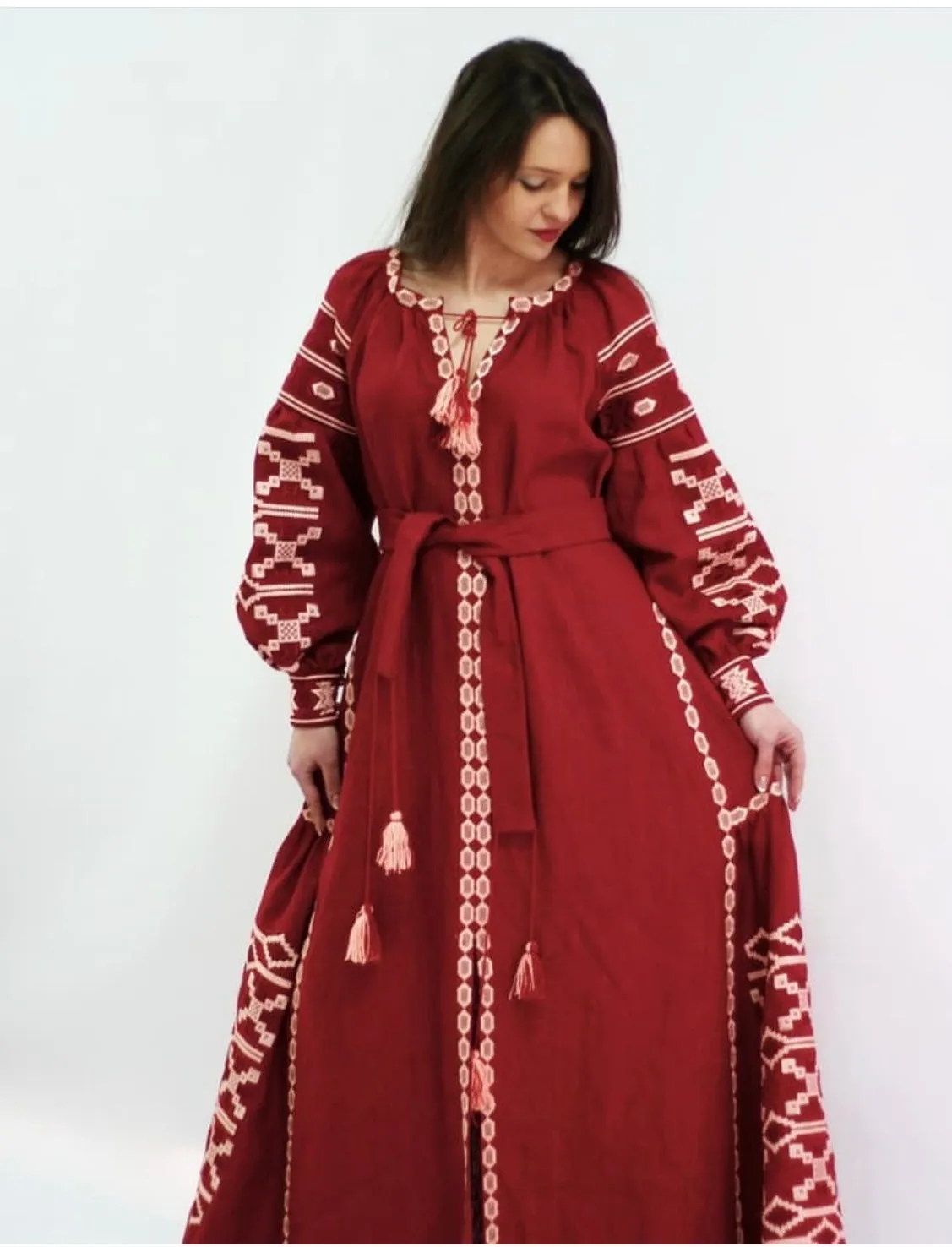 Burgundy Linen Dress-“Royal”