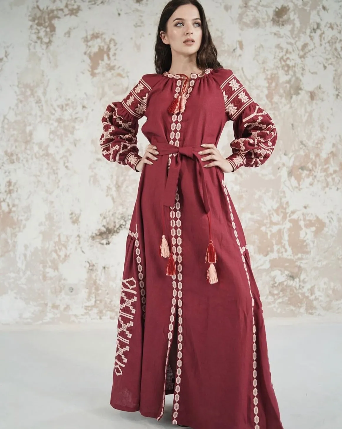 Burgundy Linen Dress-“Royal”