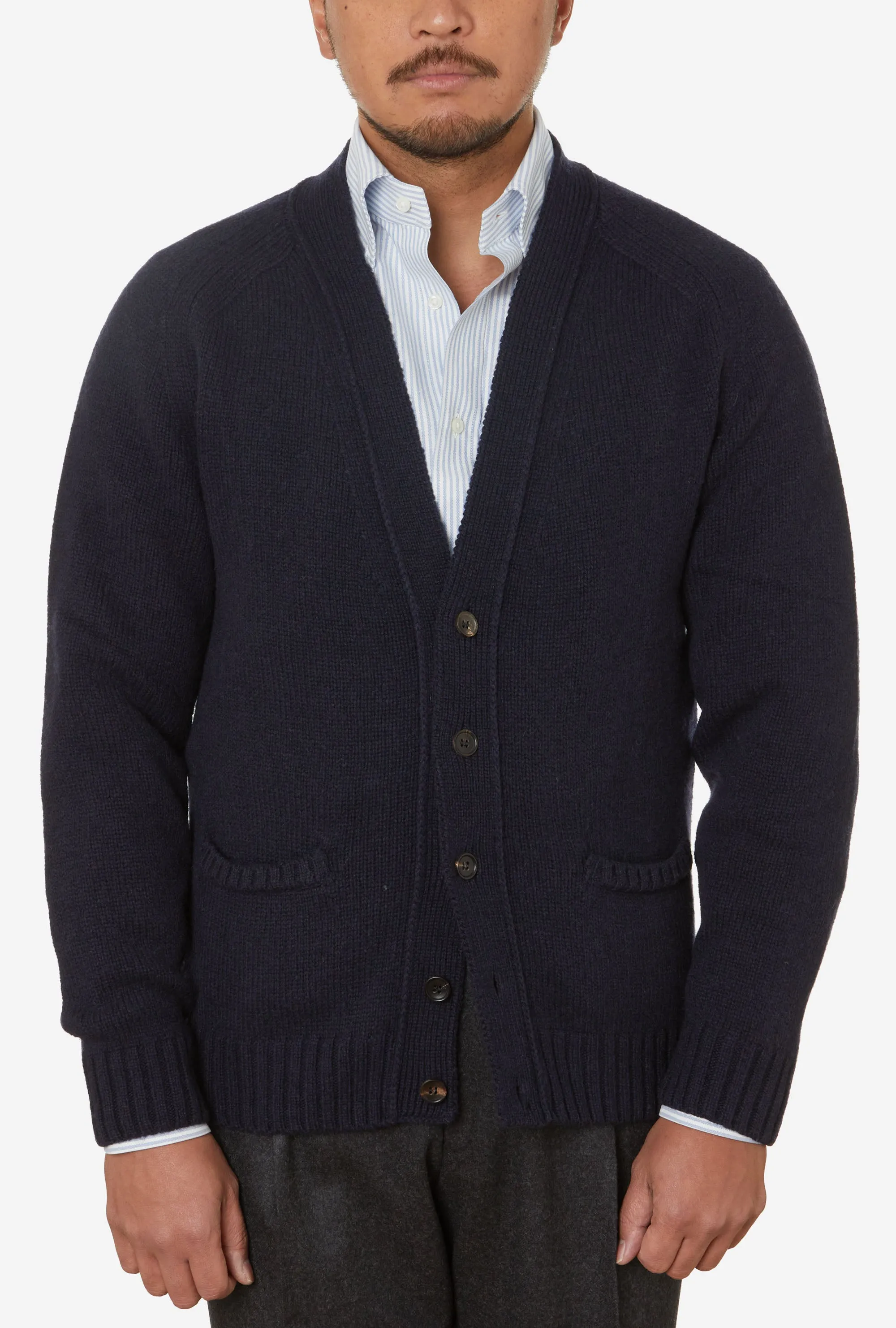 Button-Through Cardigan Lambswool Navy