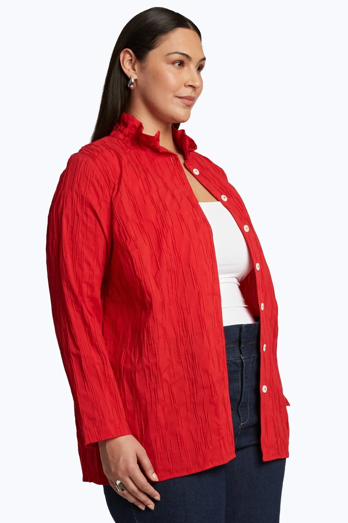 Carolina Plus Solid Crinkle Shirt Jacket