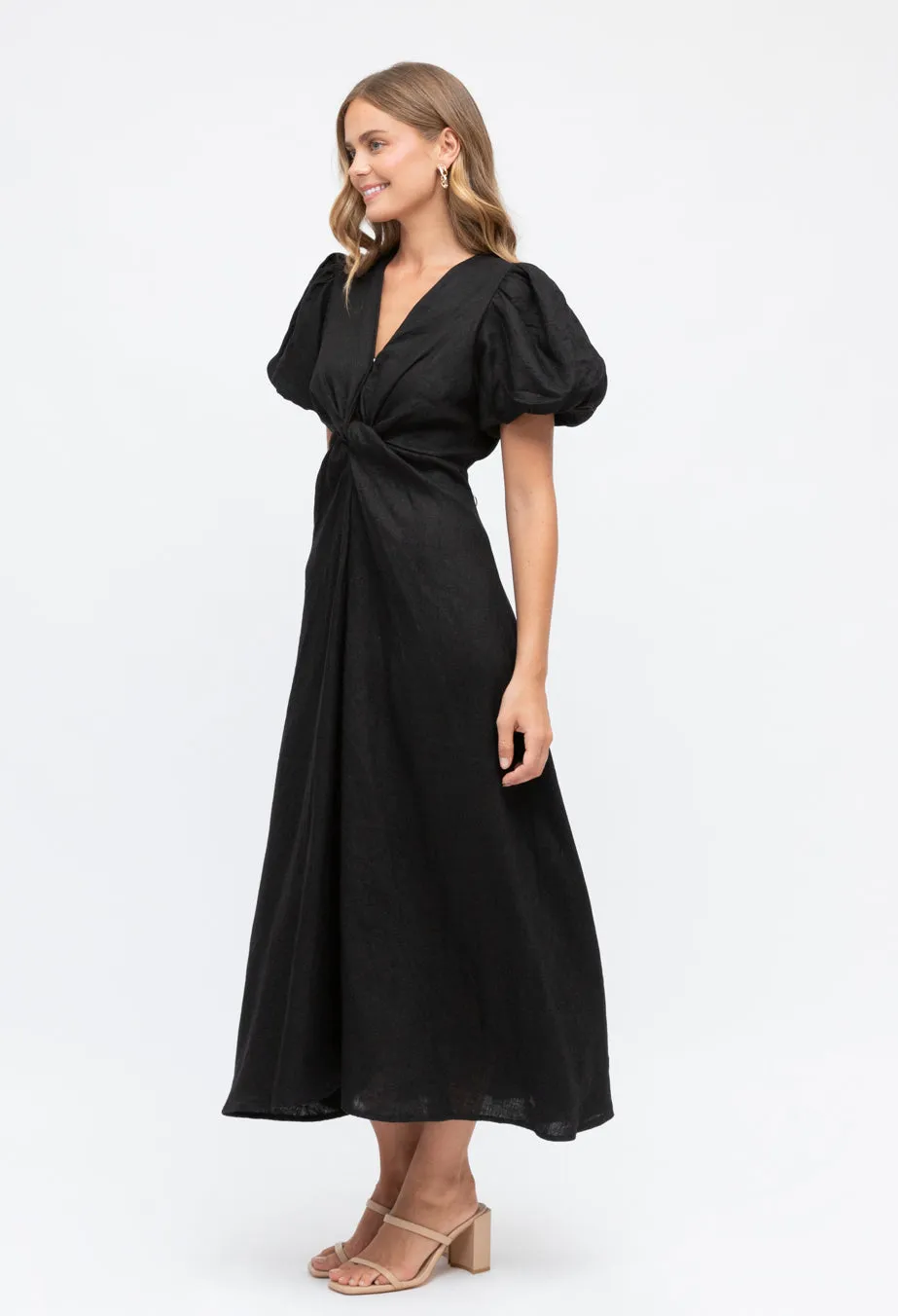 Chrystal Twist Black Linen Dress