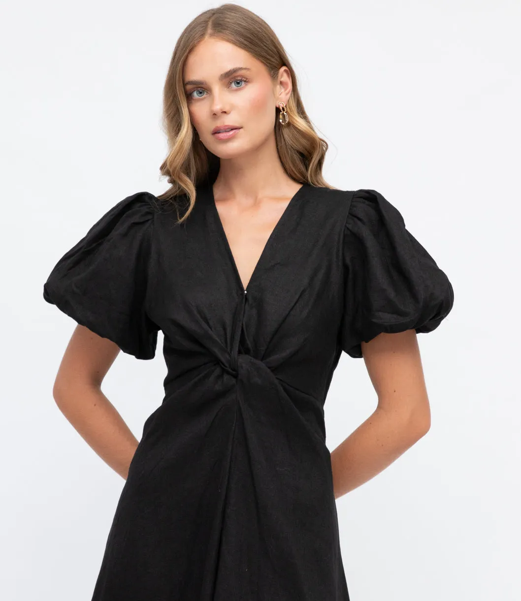 Chrystal Twist Black Linen Dress