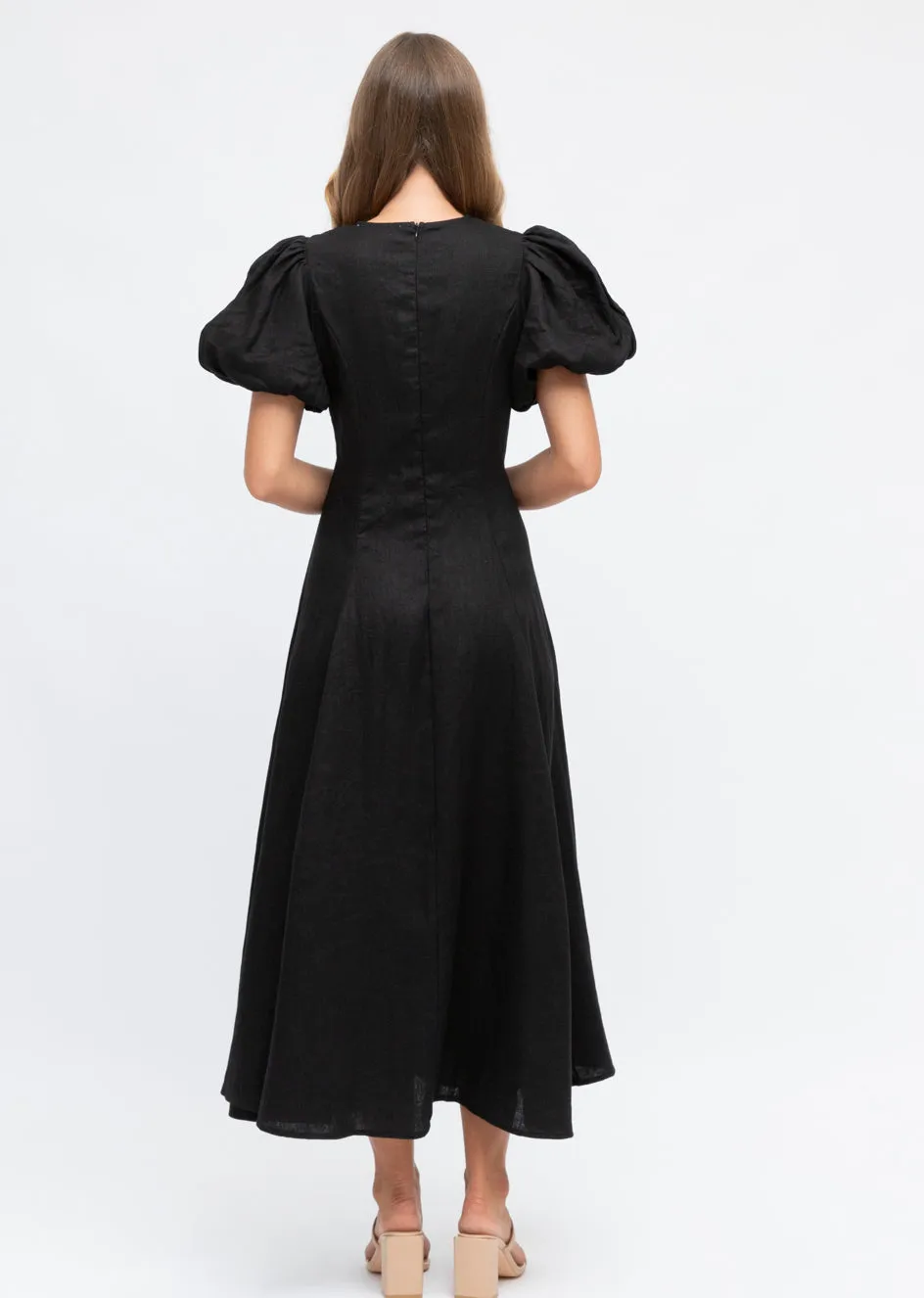 Chrystal Twist Black Linen Dress