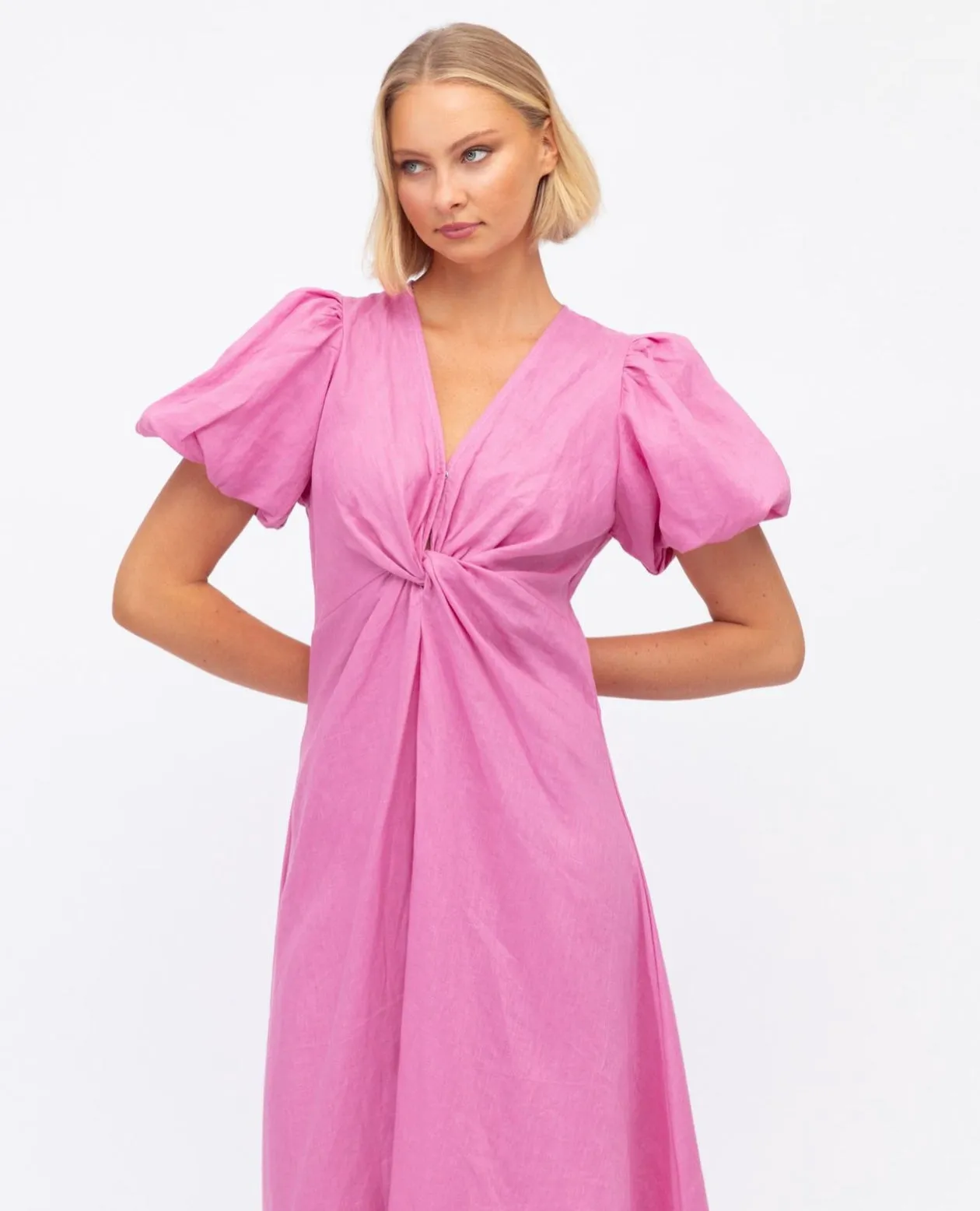 Chrystal Twist Light Pink Linen Dress