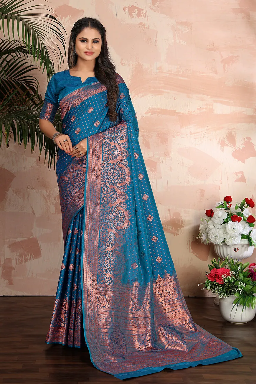 Cobalt blue woven banarasi silk traditional saree