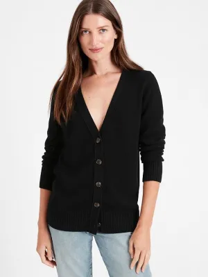 Cotton-Hemp Long Cardigan Sweater in Black