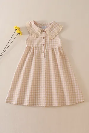 Cream plaid linen button dress