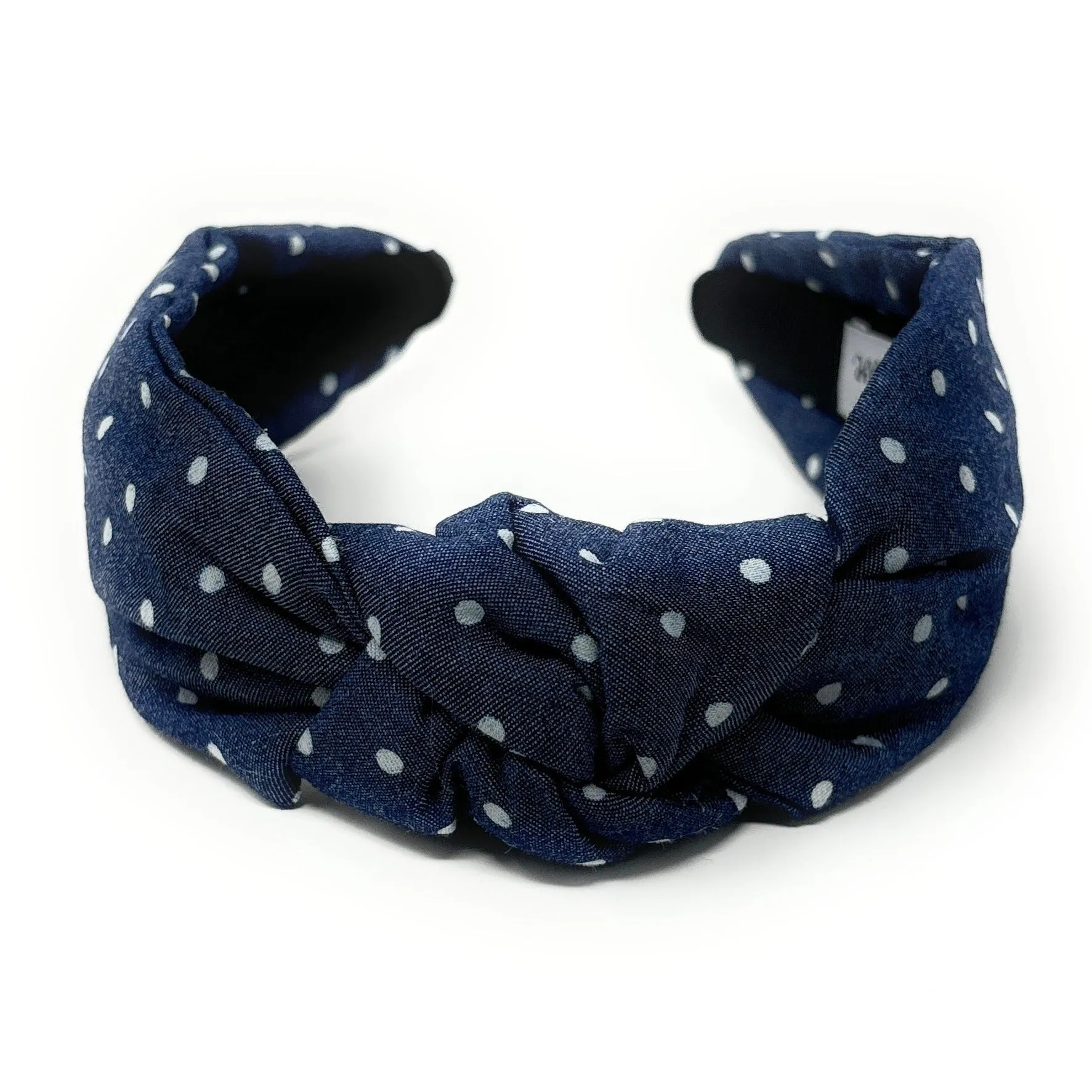 Dark Blue Polka Denim Knot Headband