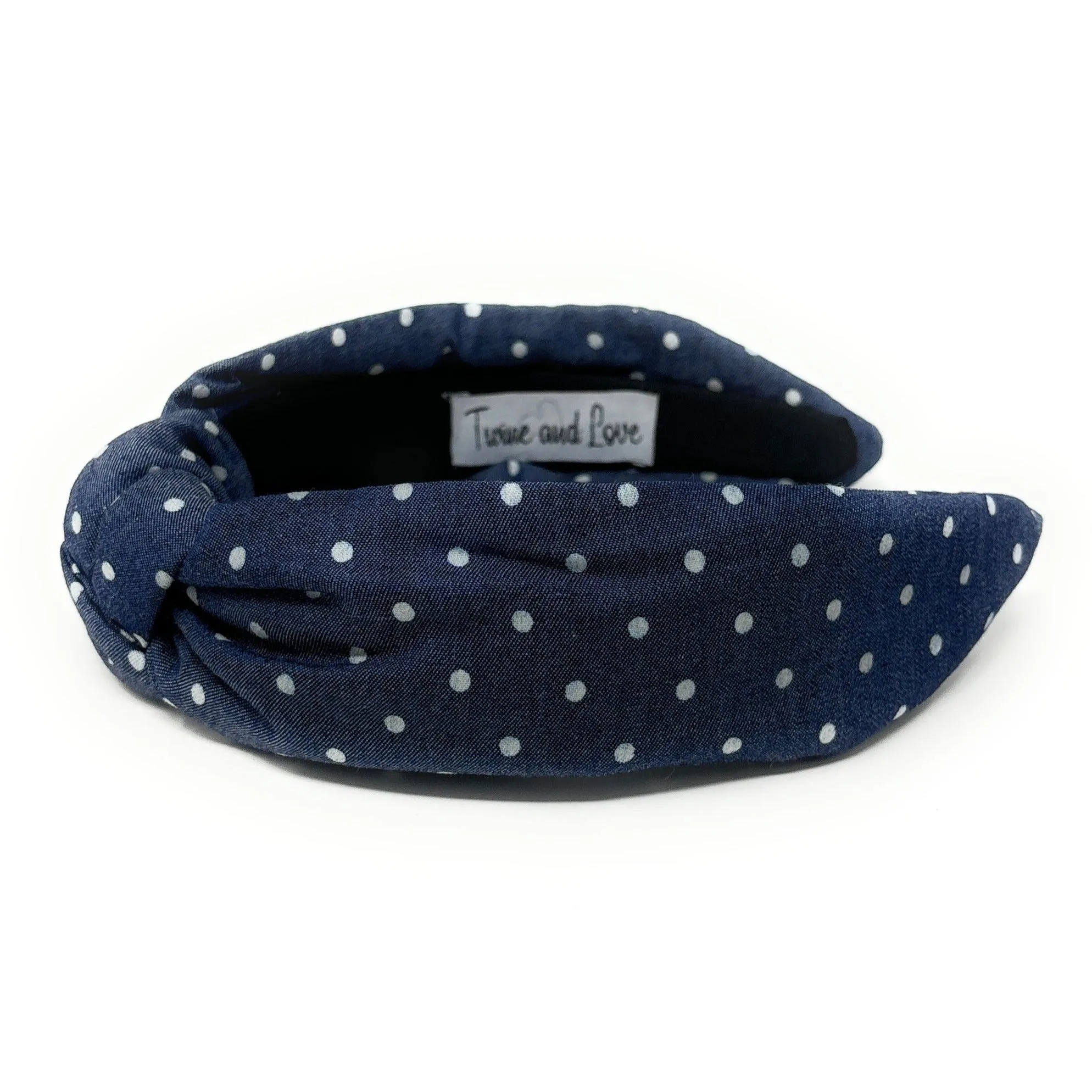 Dark Blue Polka Denim Knot Headband