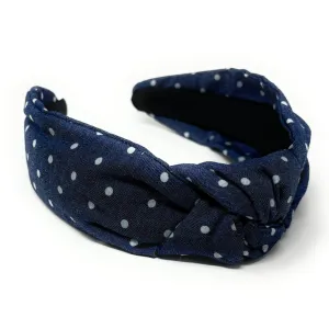 Dark Blue Polka Denim Knot Headband