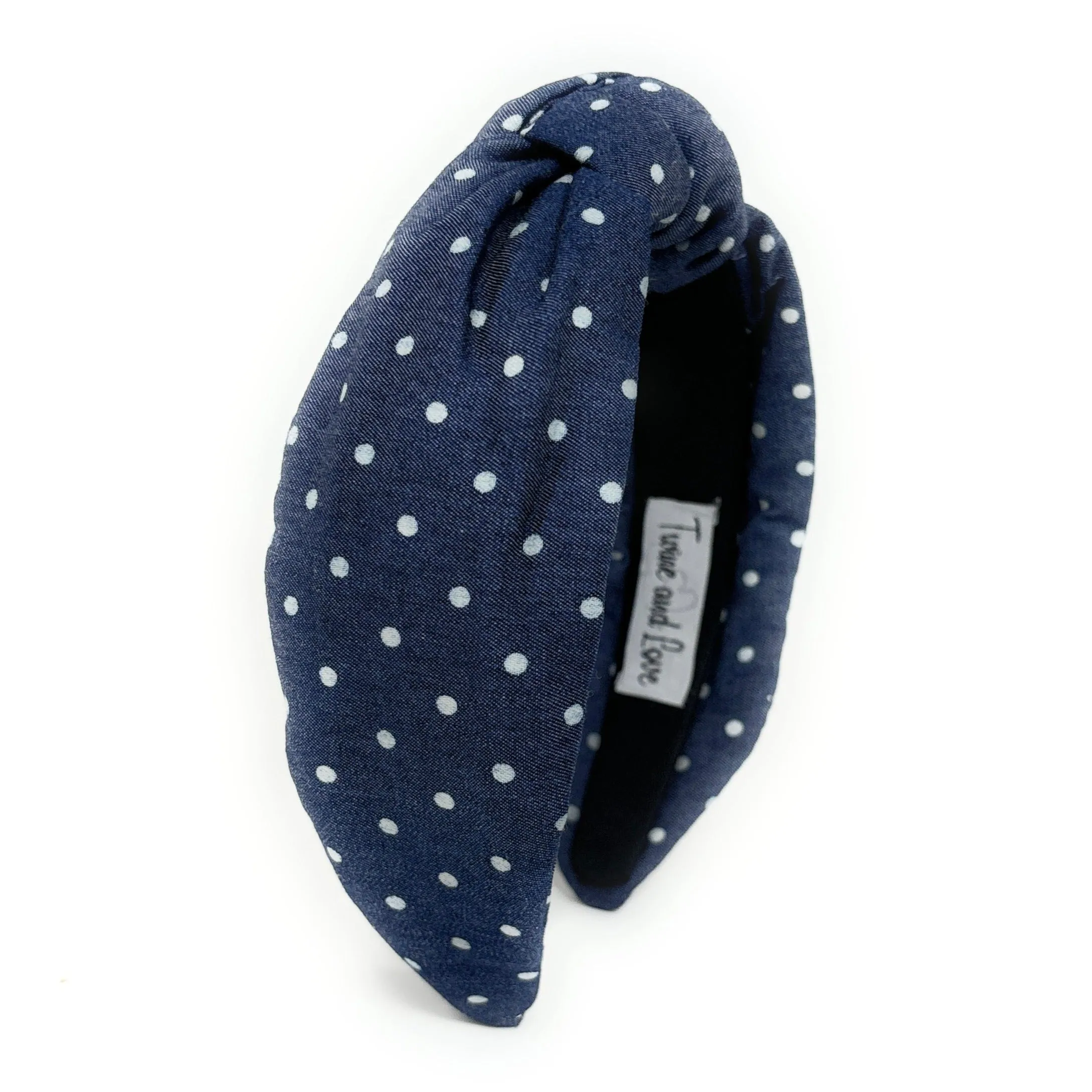 Dark Blue Polka Denim Knot Headband