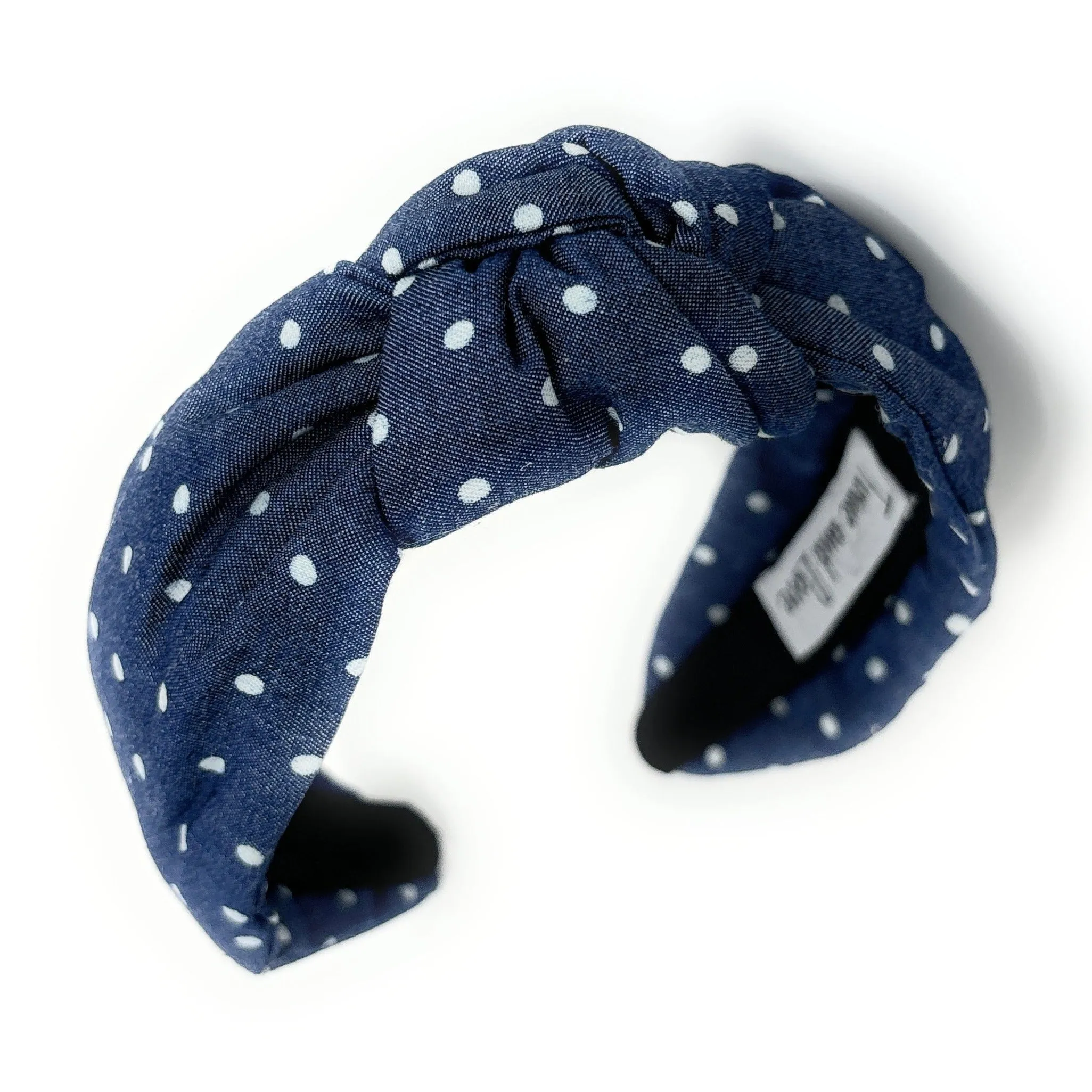 Dark Blue Polka Denim Knot Headband