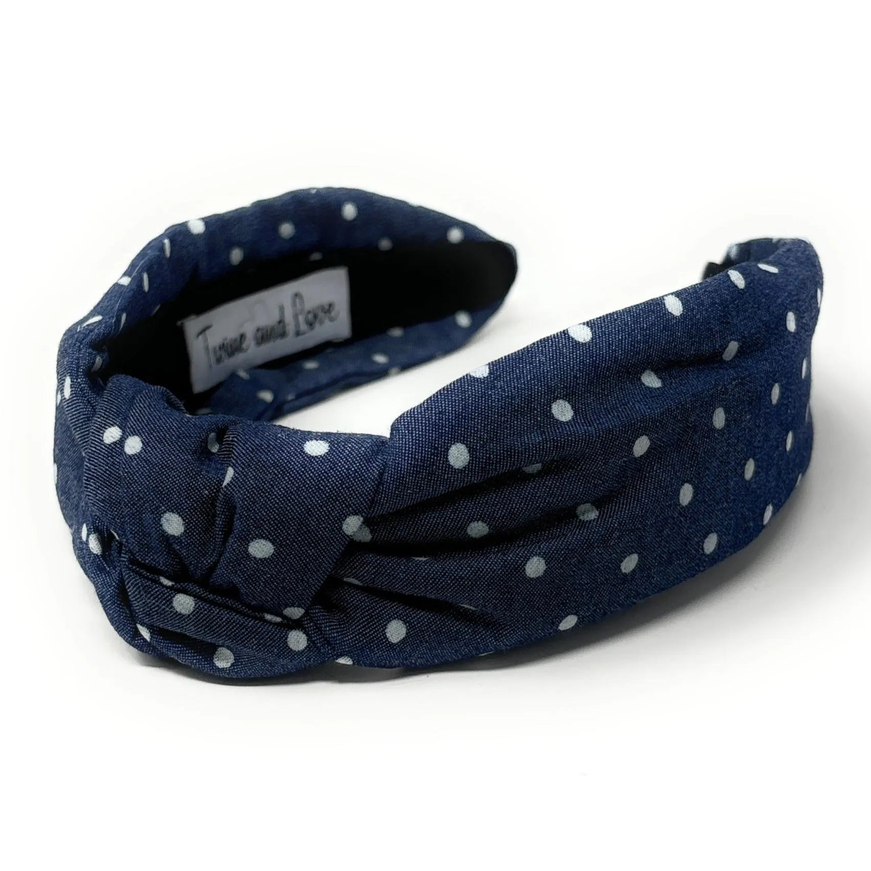 Dark Blue Polka Denim Knot Headband