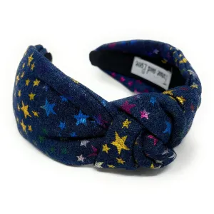 Dark Blue Stars Denim Knot Headband