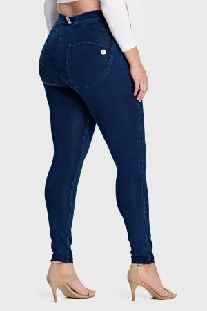 Dark Denim Curvy Fit Mid-Rise Full-Length Pants – Blue Stitch Detail