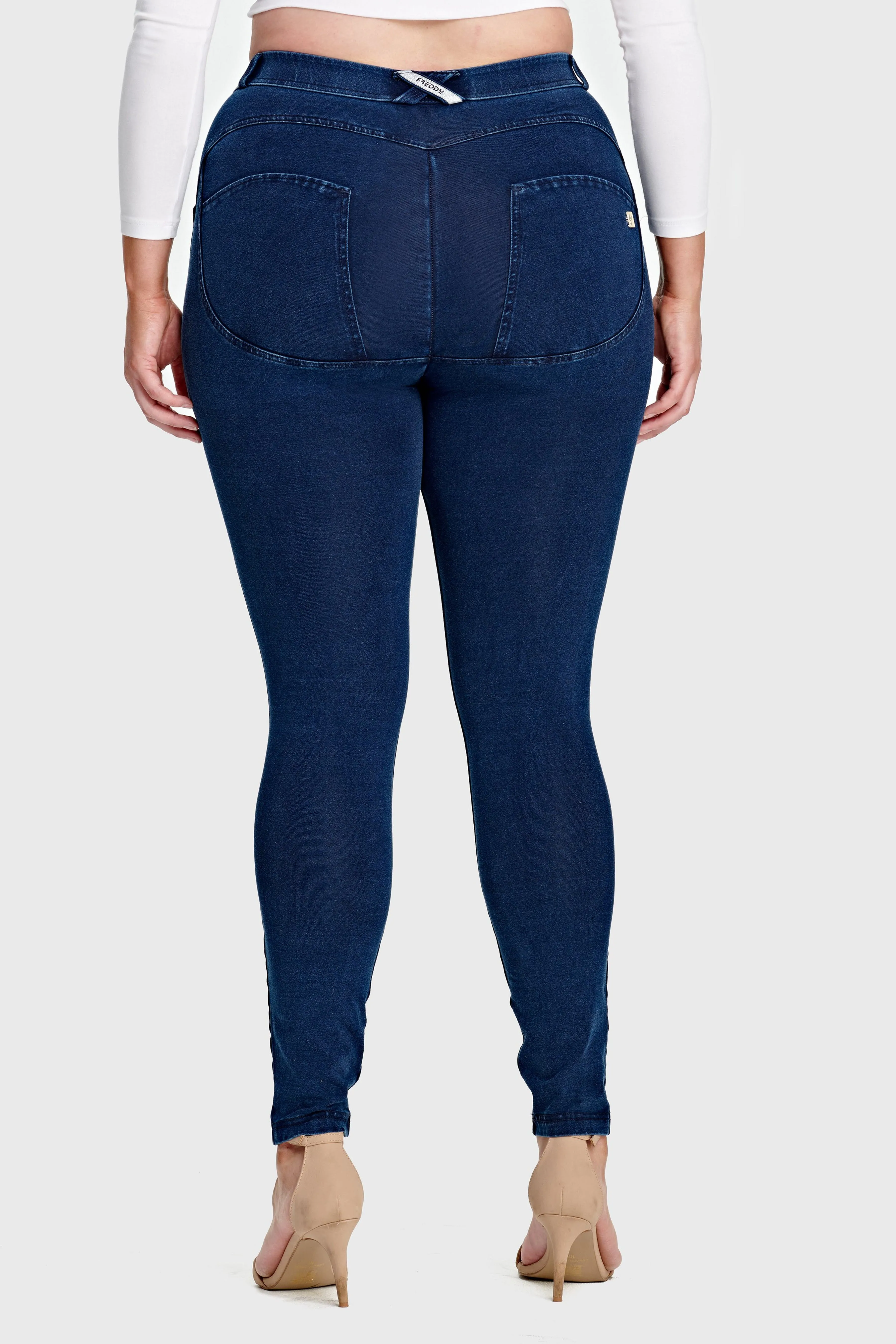 Dark Denim Curvy Fit Mid-Rise Full-Length Pants – Blue Stitch Detail