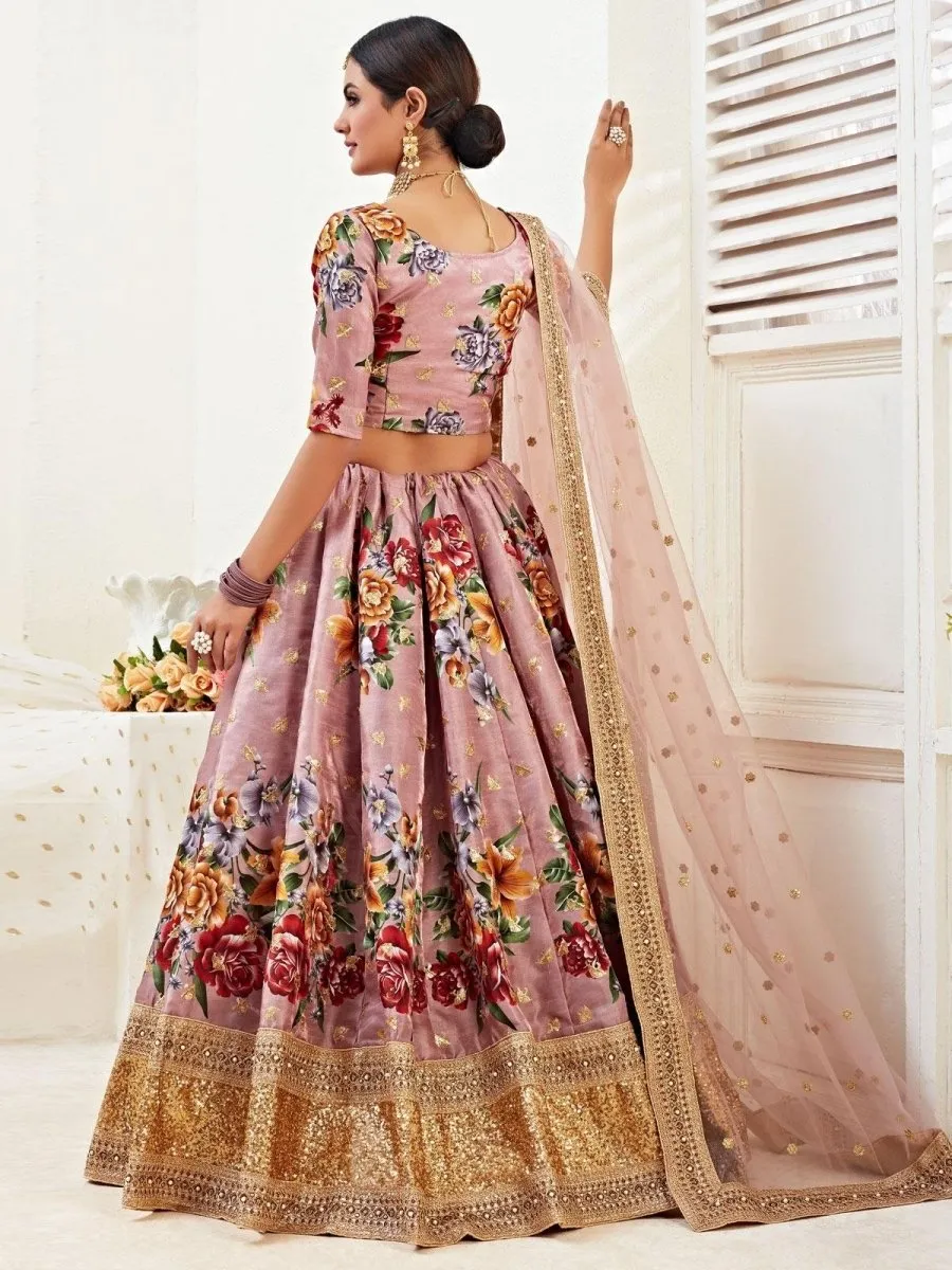 Dark Pink Banglori Silk Digital Printed Lehenga Choli