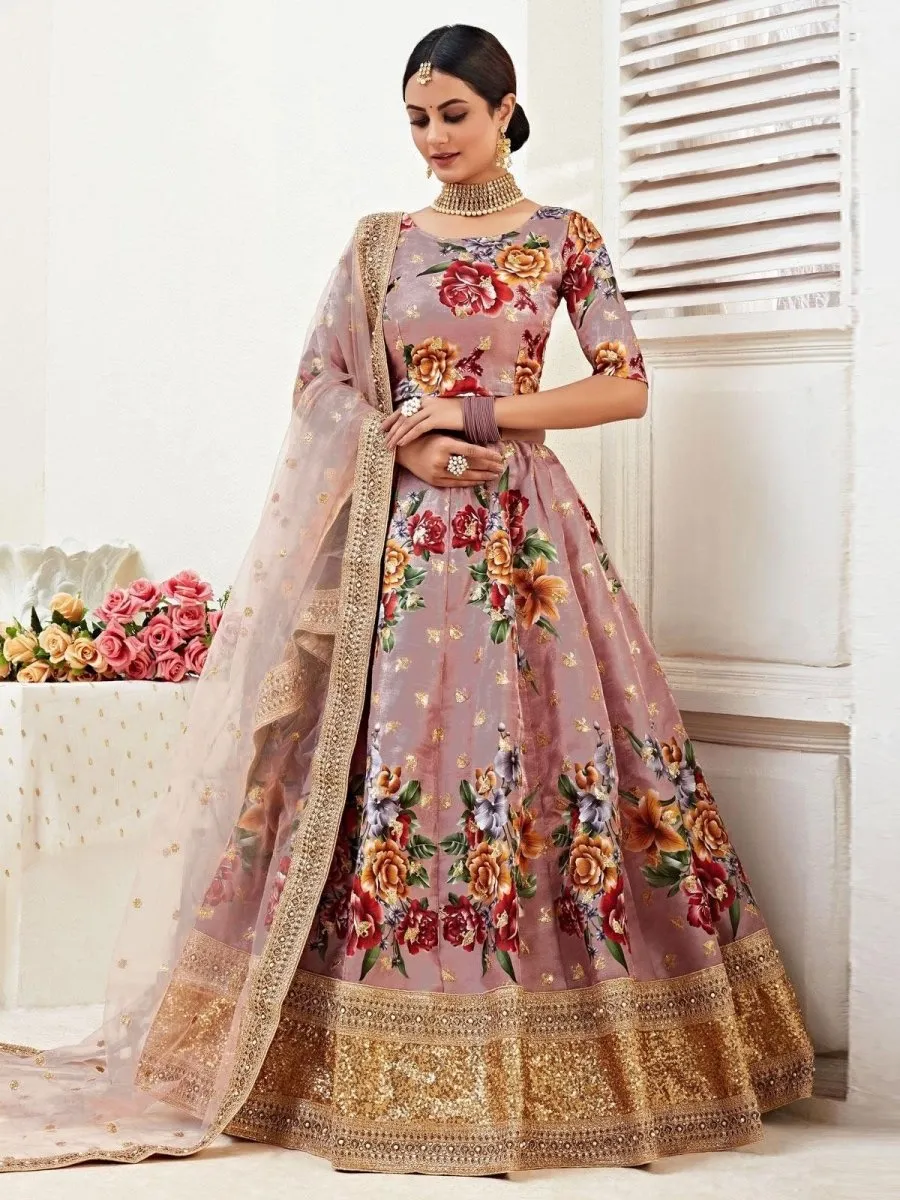 Dark Pink Banglori Silk Digital Printed Lehenga Choli