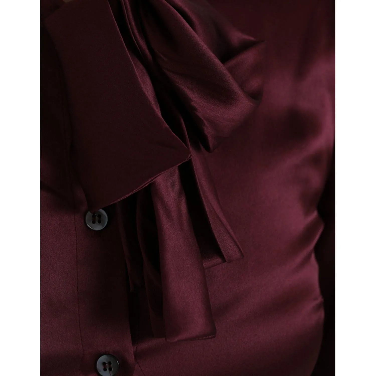 Dolce & Gabbana Maroon Ascot Collar Long Sleeve Top Blouse