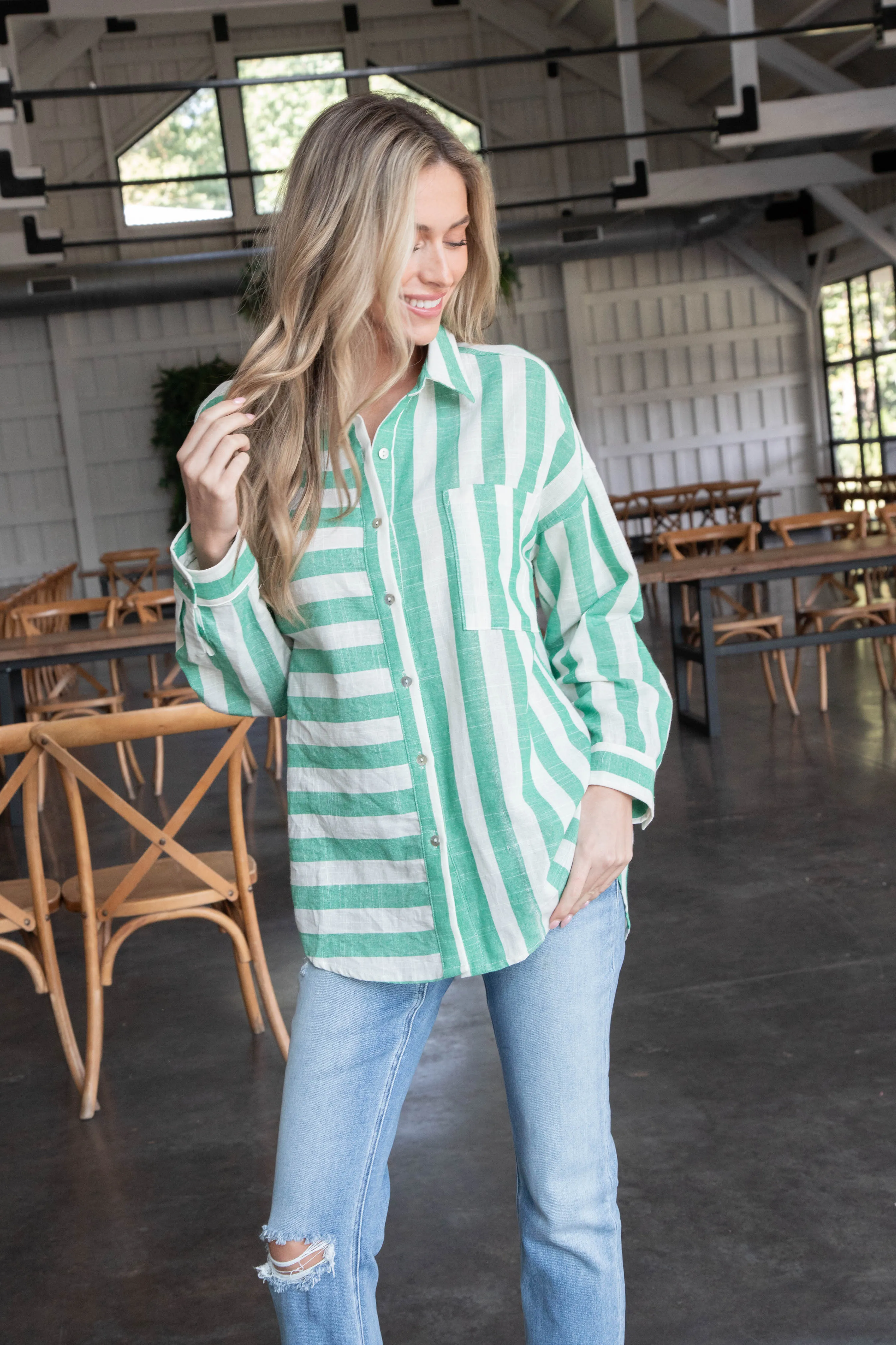 Frances Oversized Striped Shirt, Green