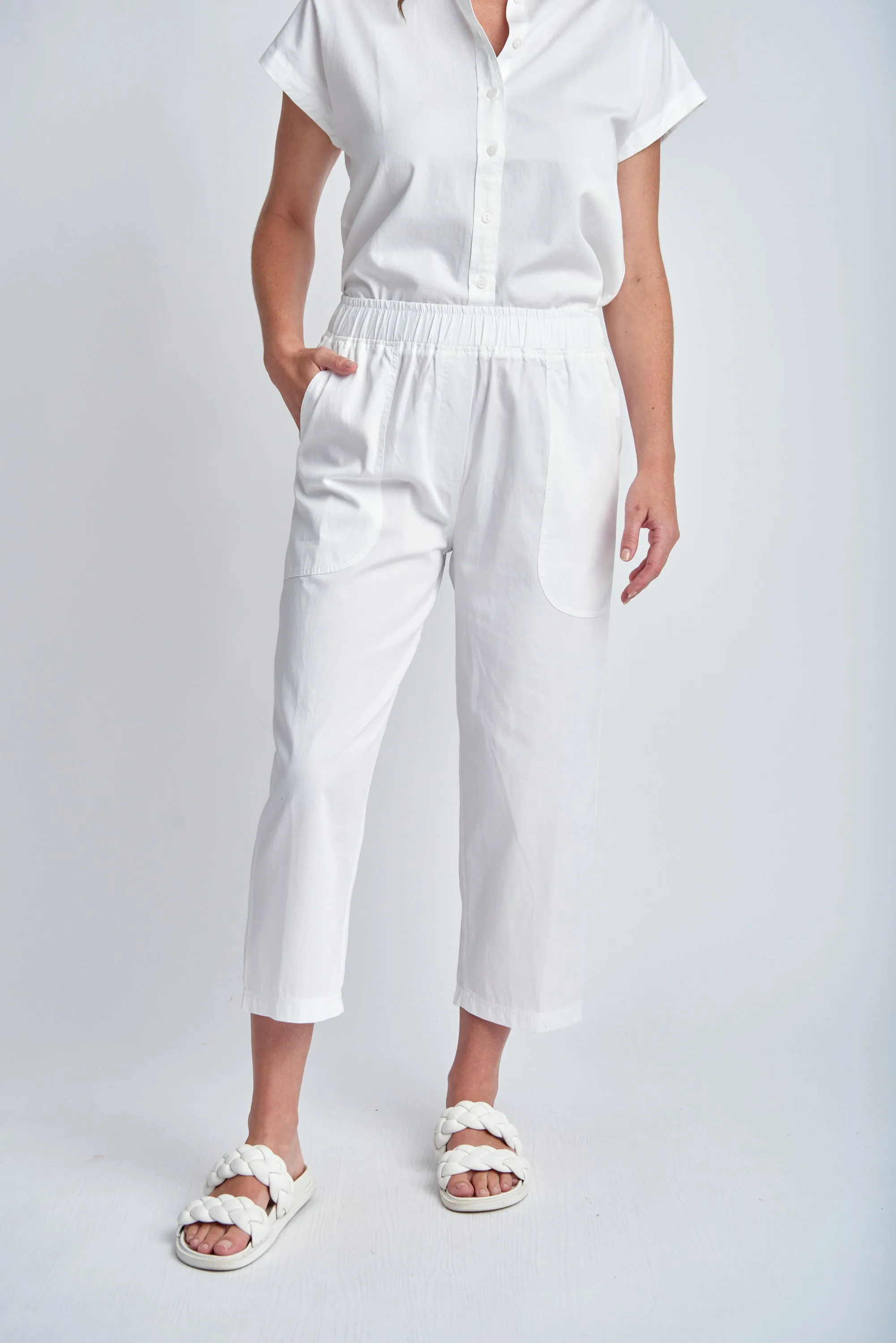 Front Pocket Cotton Pants White