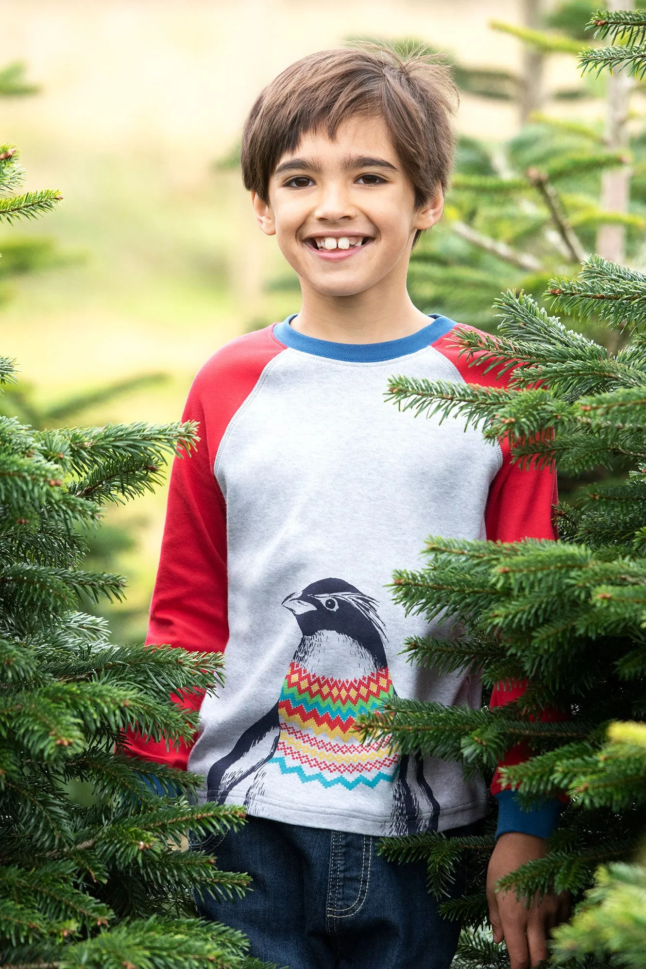 Frugi Zane Printed Top Grey Marl Penguin