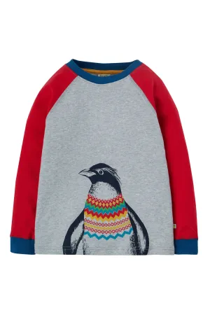 Frugi Zane Printed Top Grey Marl Penguin