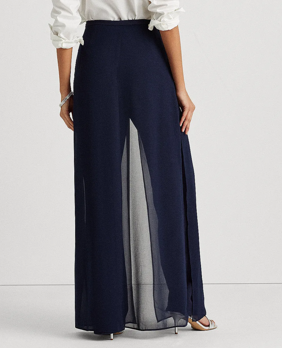 Georgette-Jersey Straight Pant In Navy