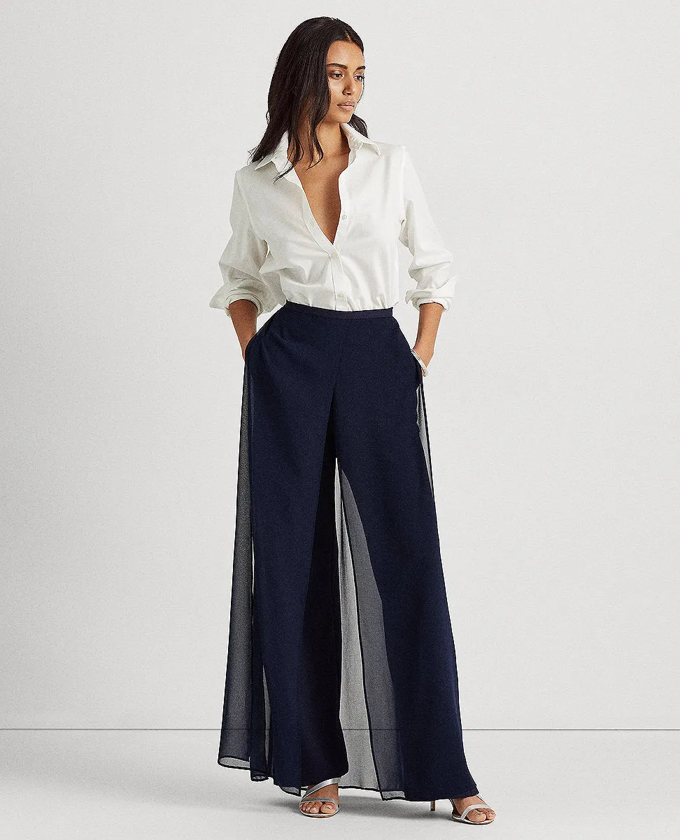 Georgette-Jersey Straight Pant In Navy