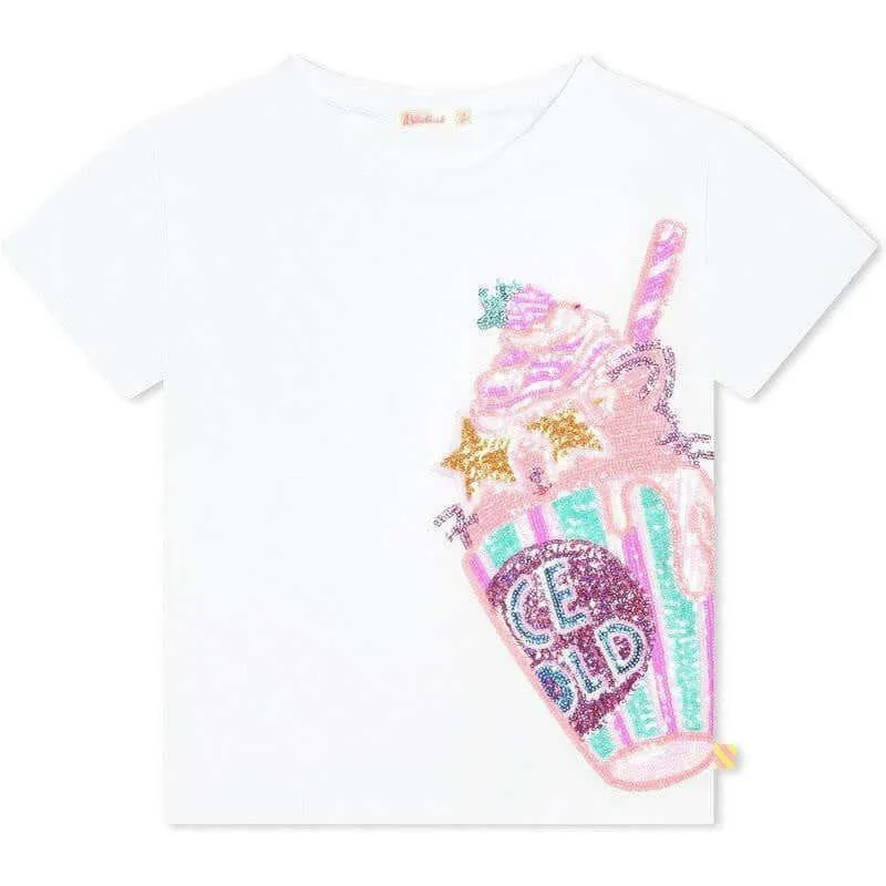 Girls White Sequin Ice Cream T-Shirt