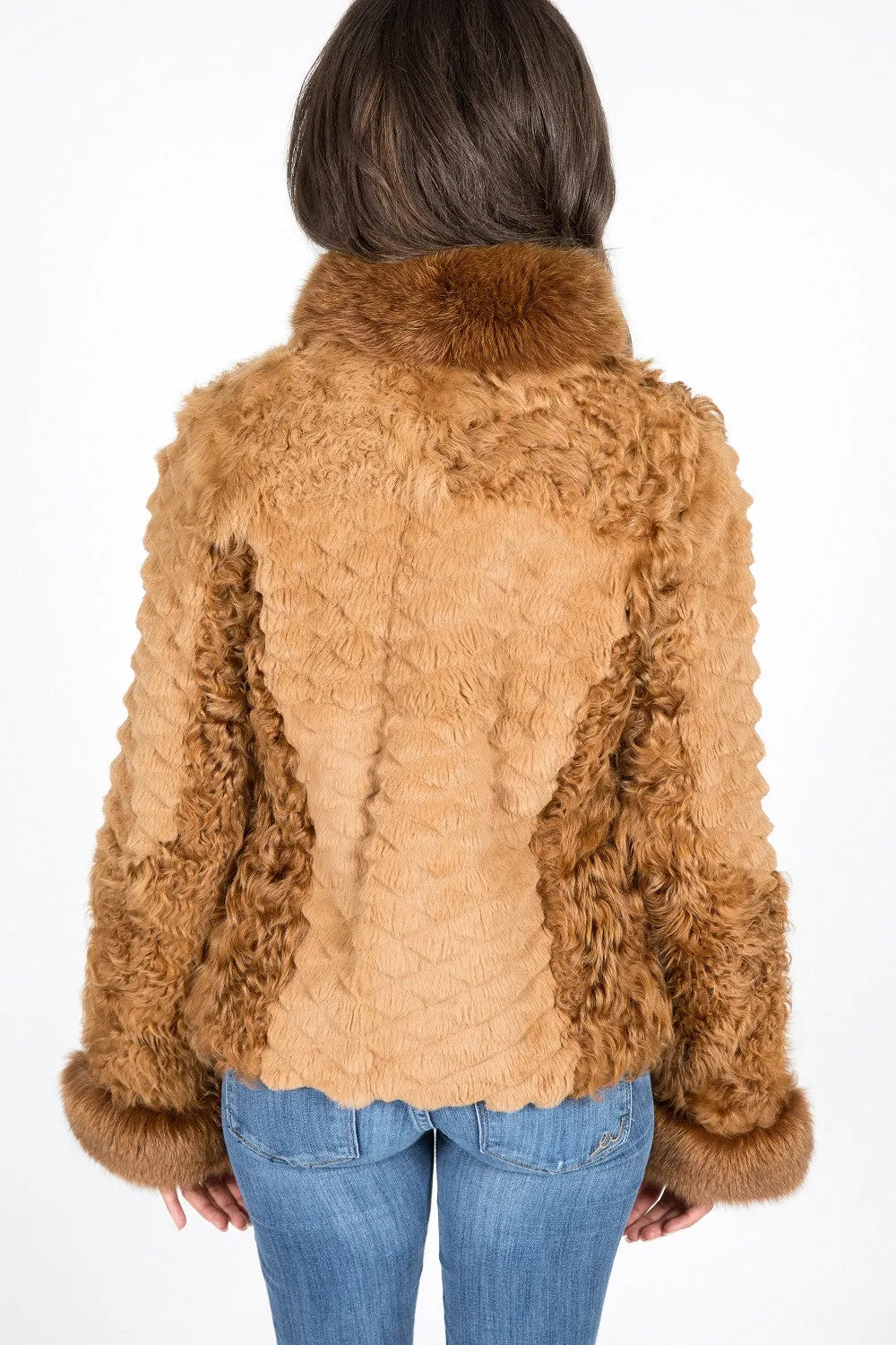 Golden Dyed Persian Lamb, Fox and Lasered Rabbit Fur Jacket