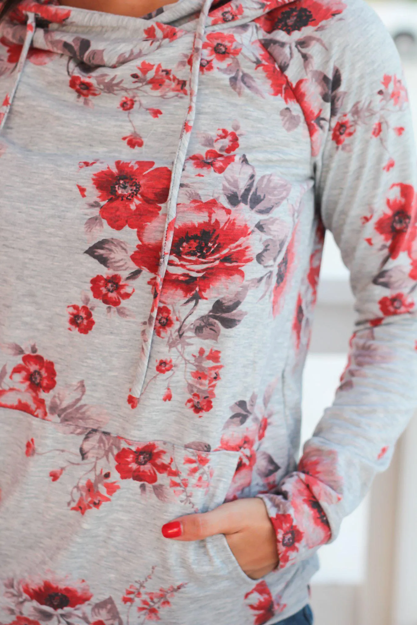 Gray and Red Floral Hoodie