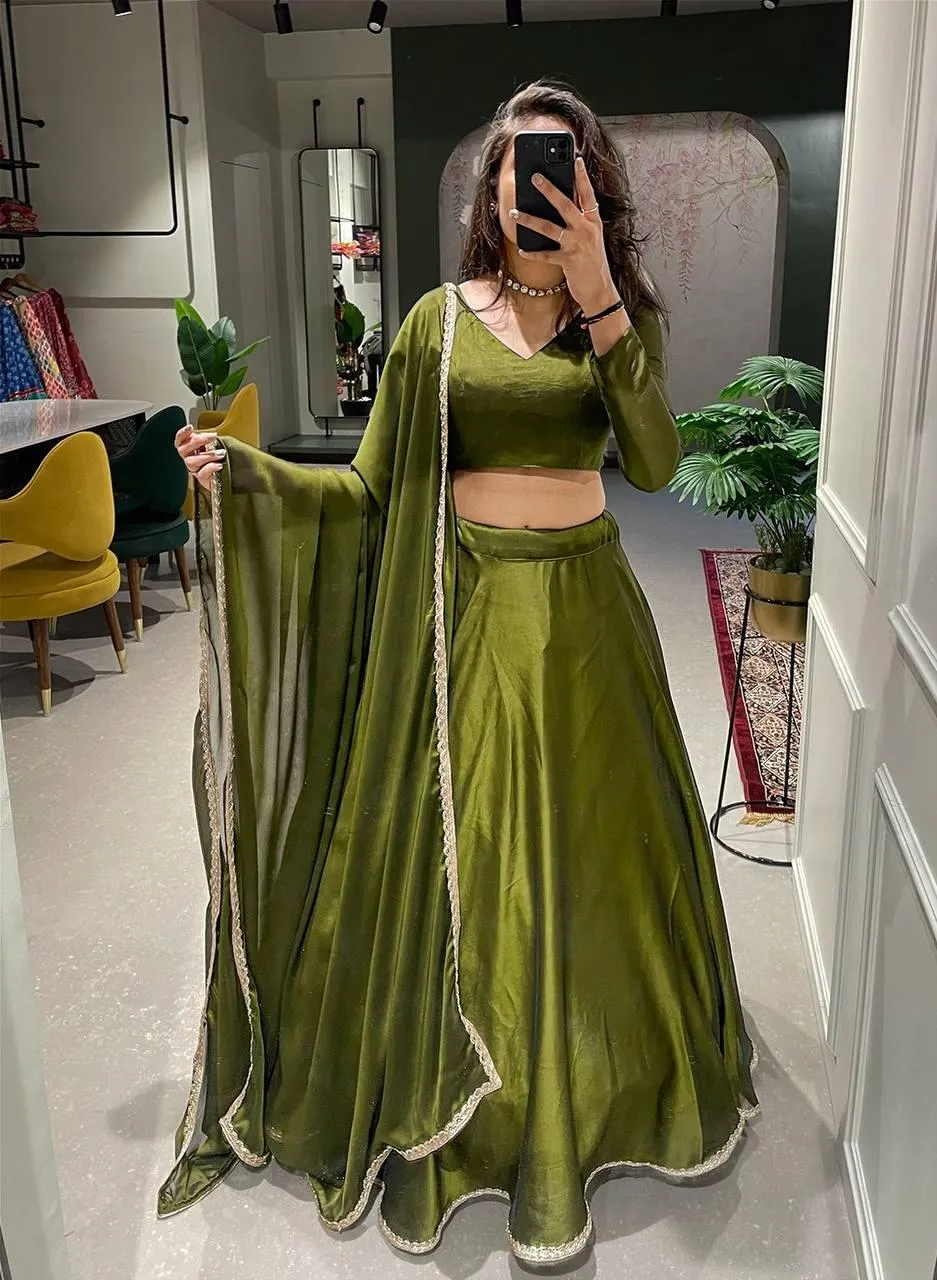 Green Rangoli Silk  Lehenga Choli