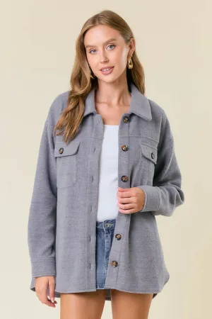 Grey Fleece Button-Down Shacket