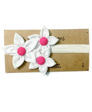 Handmade Three Flower Bunch Headband - White